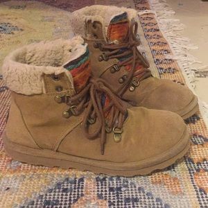 Bearpaw Lace Up Faux Sherpa Trim Boot